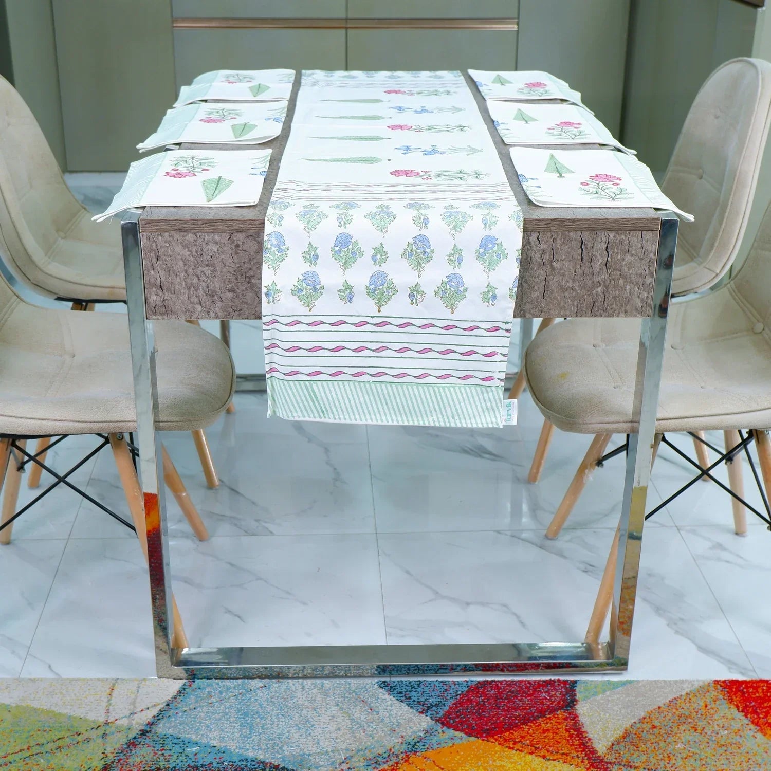 Hand Block Printed Cotton Table Runner -Ziva - Tarvik